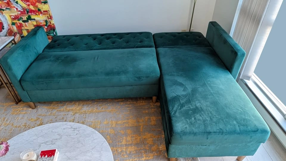 Teal Velvet Sectional Sofa — Converts to Bed + Storage - photo 4