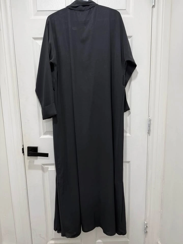 Charcoal Gray Open Abaya with Pleated Hem - photo 2