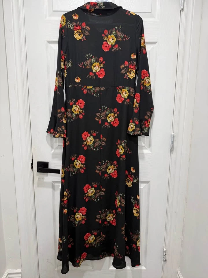 Elegant Black Floral Maxi Dress – Vintage Rose Print - photo 2