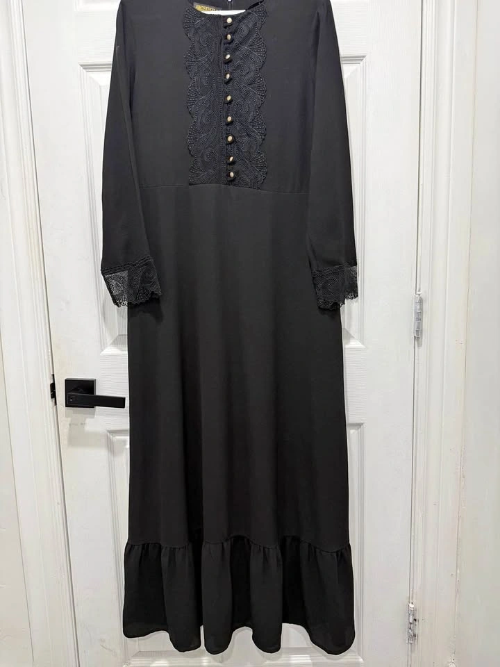 Black Modest Maxi Dress w/ Lace Detail