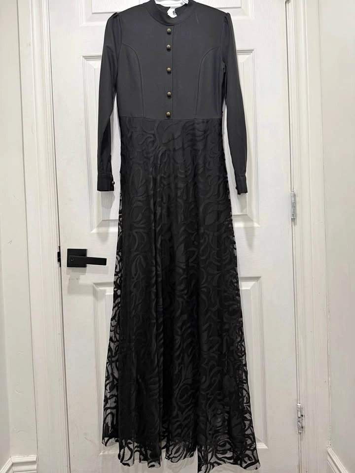 Modest Black Evening Dress w/ Lace