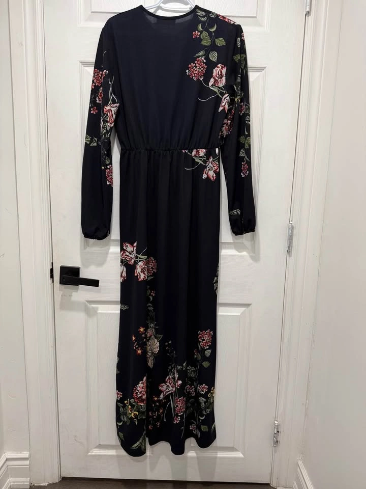 Modest Floral Evening Dress – Black - photo 2