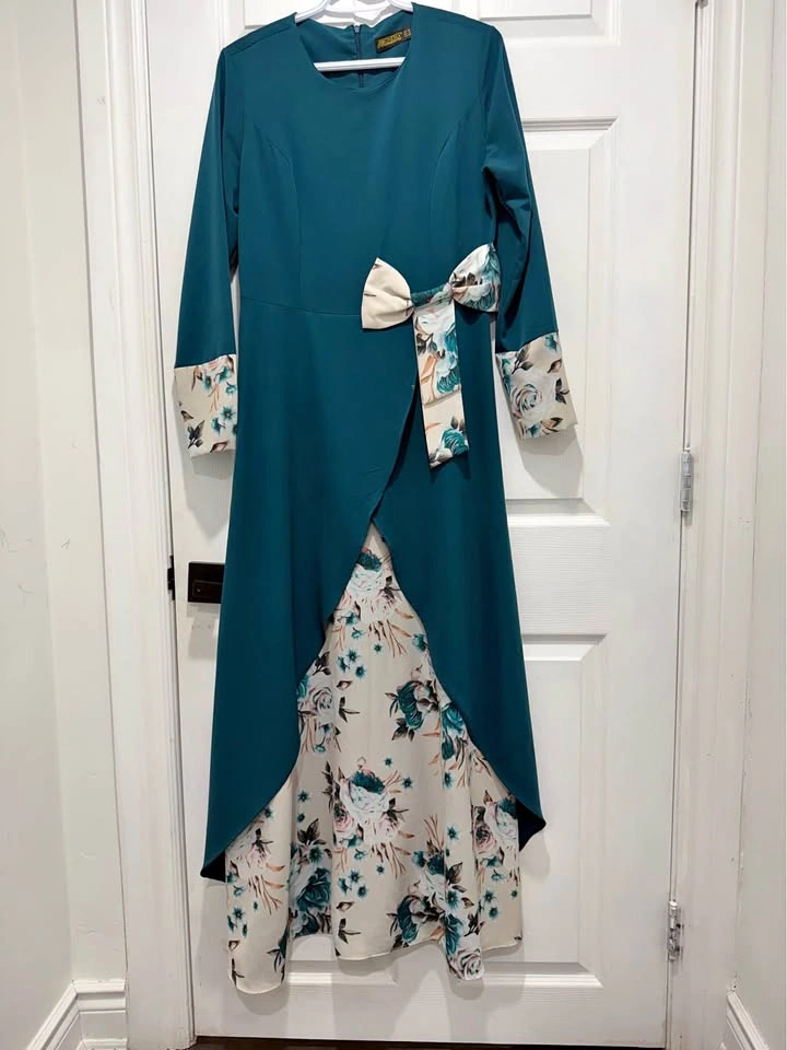 Elegant Long Sleeve Teal Dress – Formal & Modest