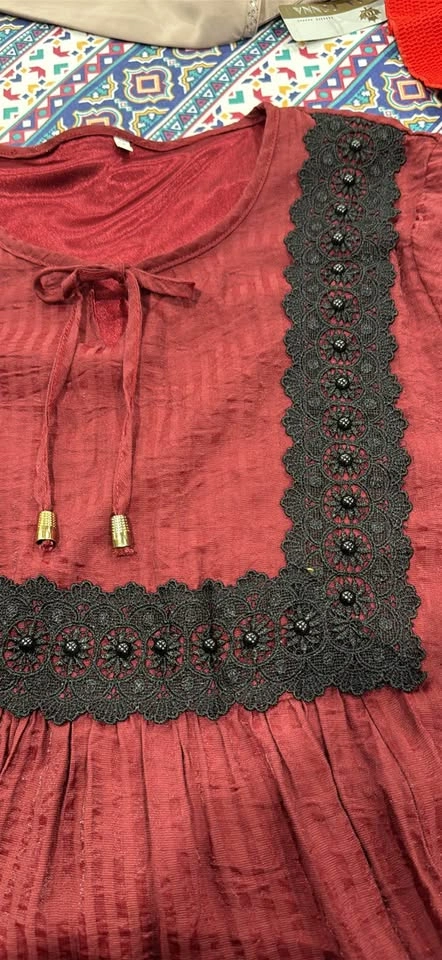 Elegant Burgundy Modest Maxi Dress w/ Black Lace - photo 3