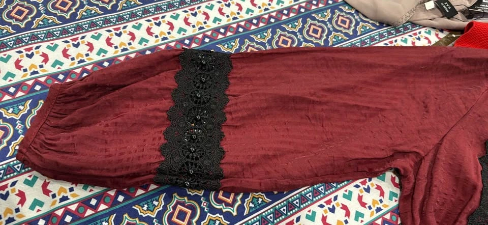 Elegant Burgundy Modest Maxi Dress w/ Black Lace - photo 4