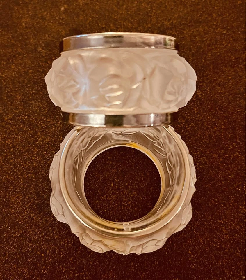 7 Vintage William Adams Frosted Rose Crystal Napkin Rings