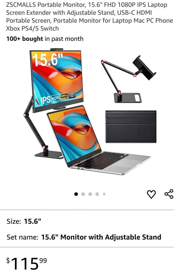 ZSCMALLS 15.6" Portable Monitor FHD 1080P IPS with Adjustable St