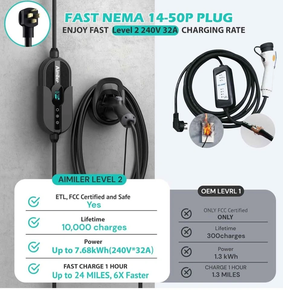 Aimiler 32A J1772 Level 2 Portable EV Charger NEMA 14-50 - photo 5