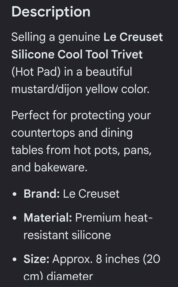 Genuine Le Creuset Silicone Cool Tool Trivet/Hot Pad - 8 in. - photo 2