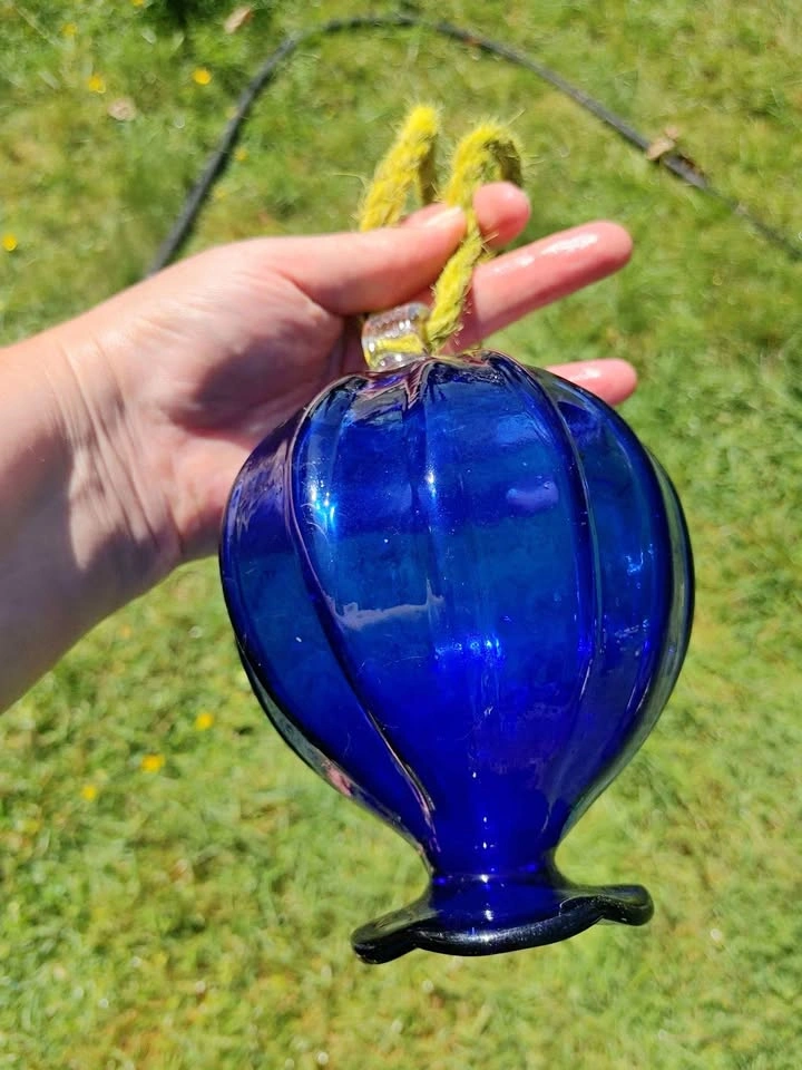 Vintage Hand Blown Cobalt Blue Hot Air Balloon Suncatcher
