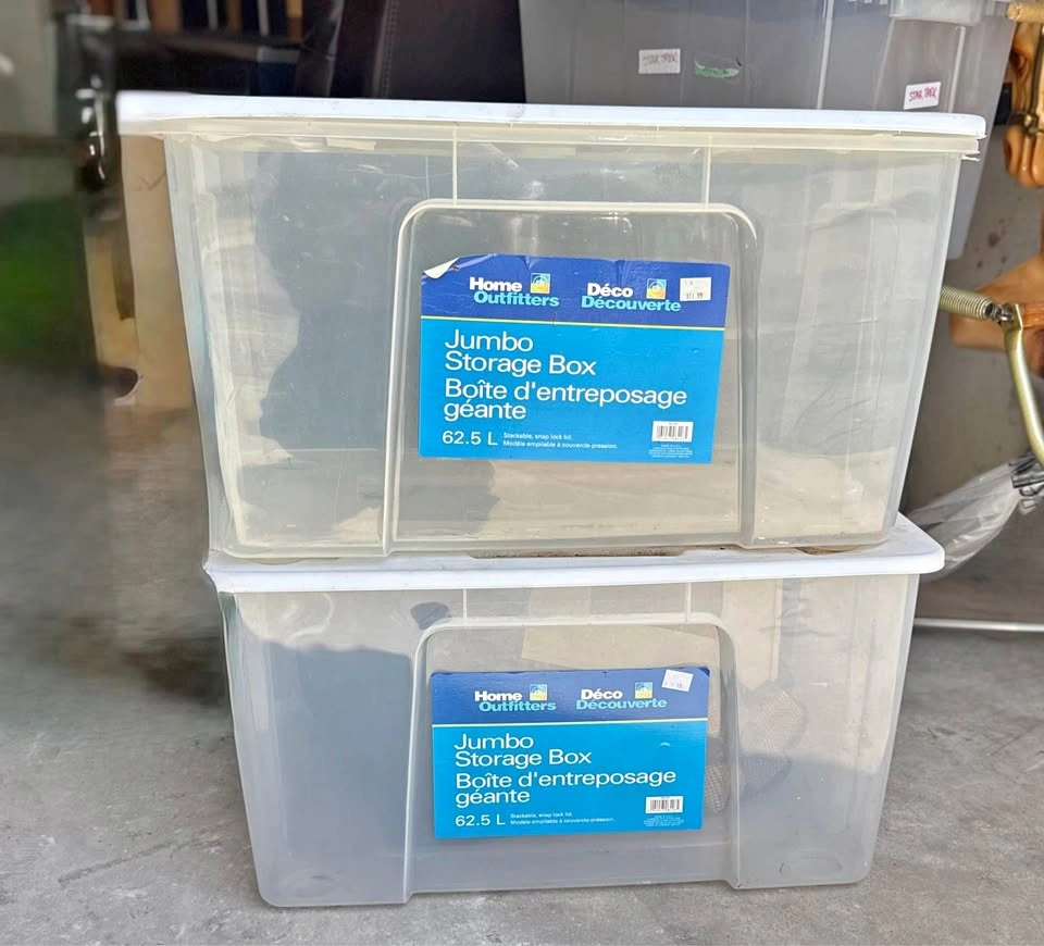 Set of 2 Jumbo Plastic Storage Boxes (62.5L)