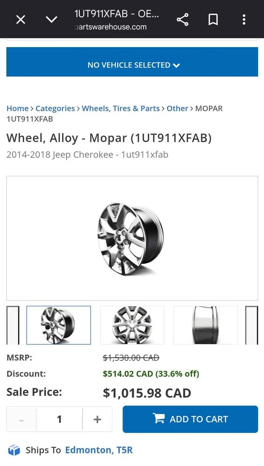 OEM 17" Mopar Alloy Rim - Fits Jeep Cherokee 2014-2018 - photo 2