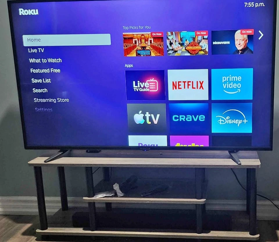 ProScan 55” TV + TV Stand + ProScan Sound Bar
