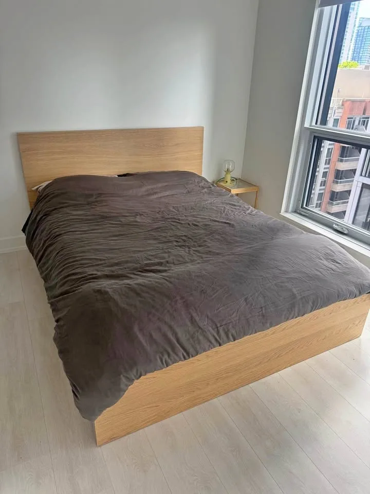 IKEA MALM Queen size bed frame with 2 storage boxes, oak veneer