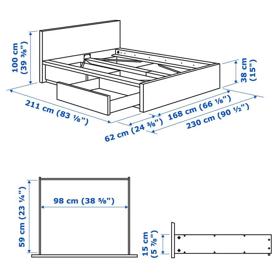 IKEA MALM Queen size bed frame with 2 storage boxes, oak veneer - photo 3