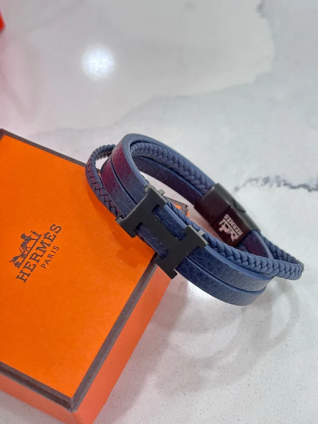 Hermes blue leather bracelet unisex thumbnail
