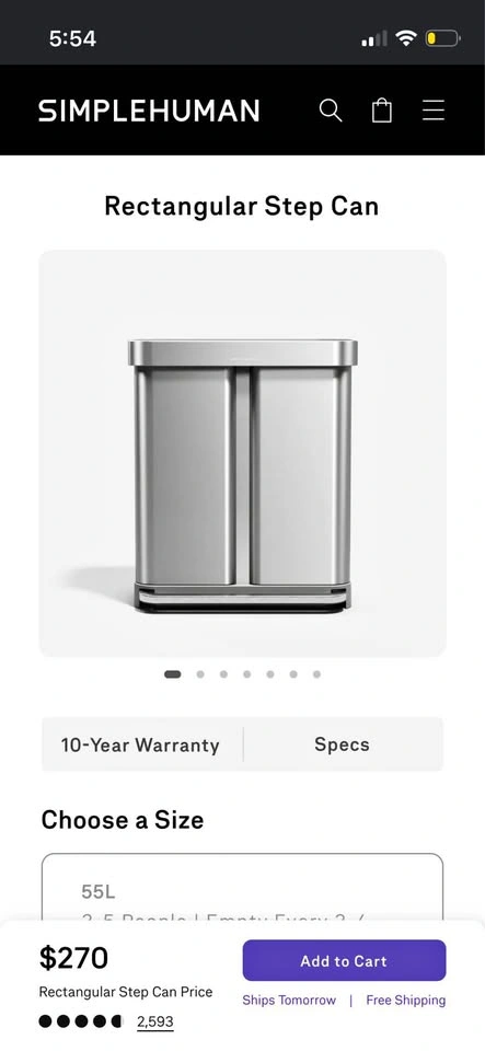 Simplehuman Dual Trashcan 58L