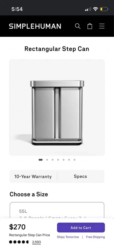 Simplehuman Dual Trashcan 58L