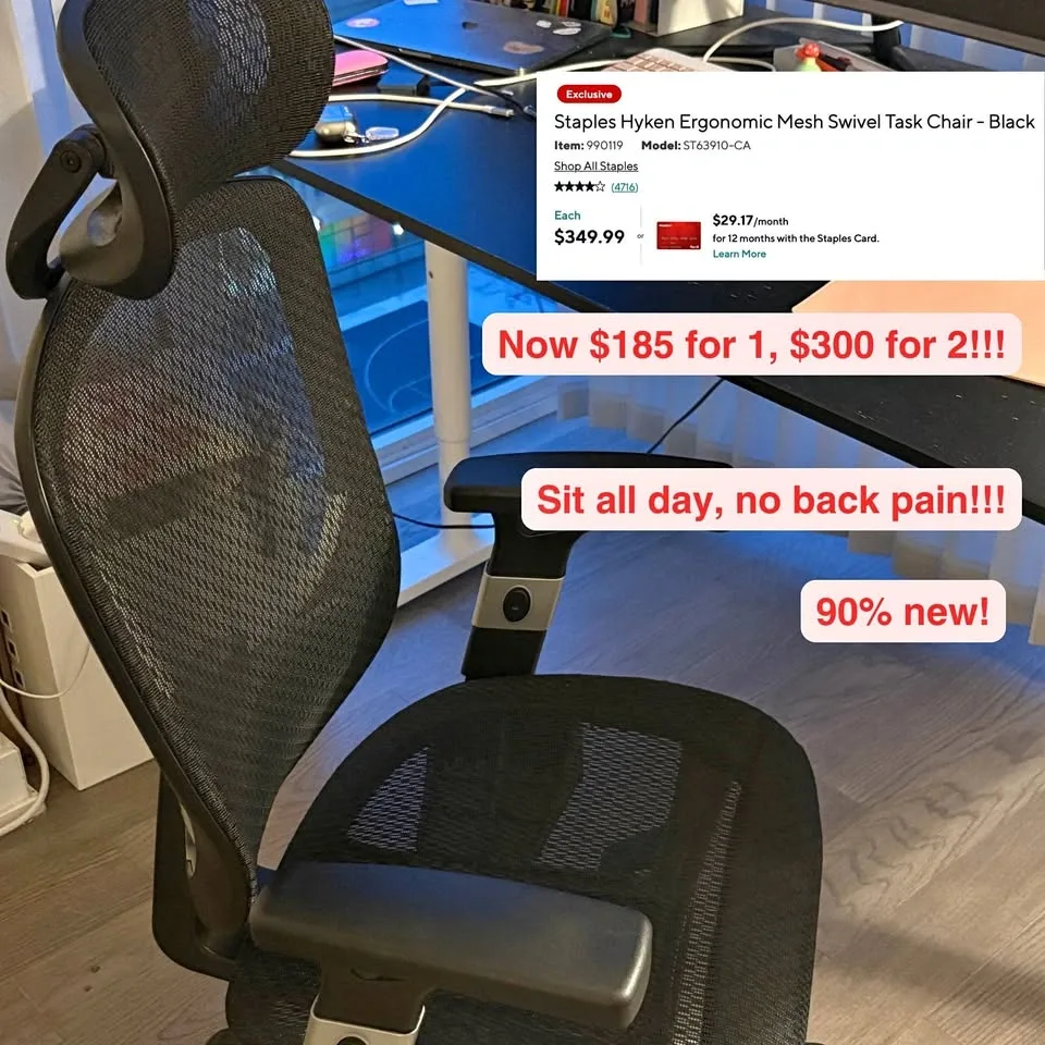 Staples Hyken Ergonomic Mesh Swivel Task Chair - Black