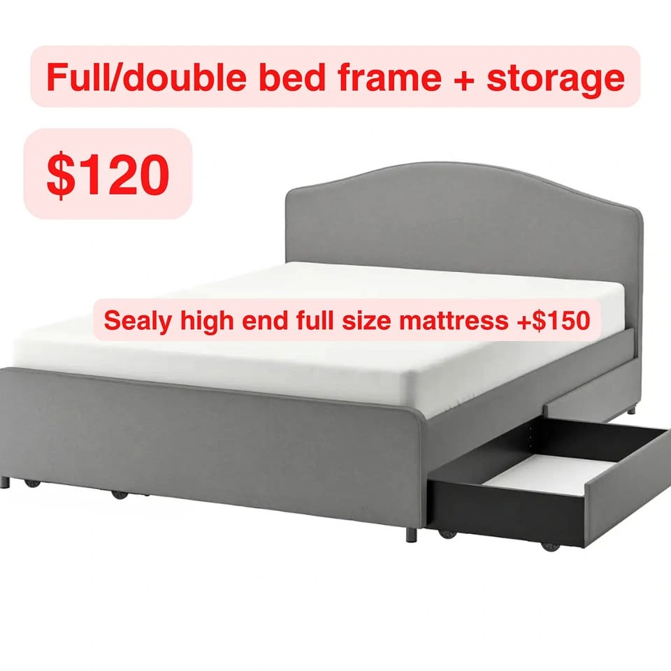 IKEA RAMNEFJÄLL Full/Double bed frame with storage + Sealy mattr