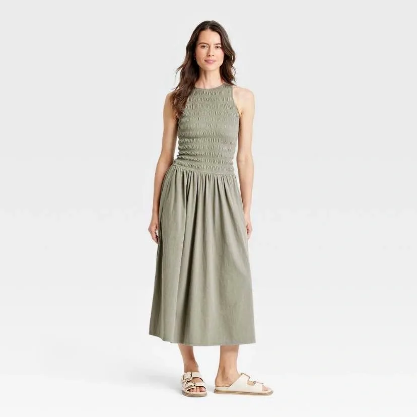 NWT Universal Thread smocked knit A-line maxi dress