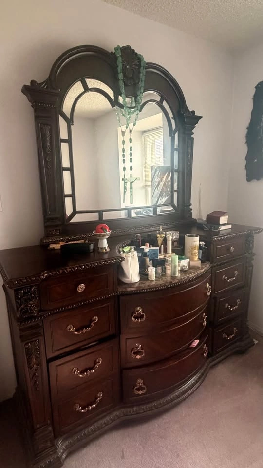 Ornate Traditional Wood Dresser with Mirror - photo 2