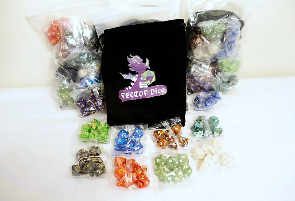 Lot of 70-Piece Polyhedral Dice Sets (10 Sets of 7) with Bag