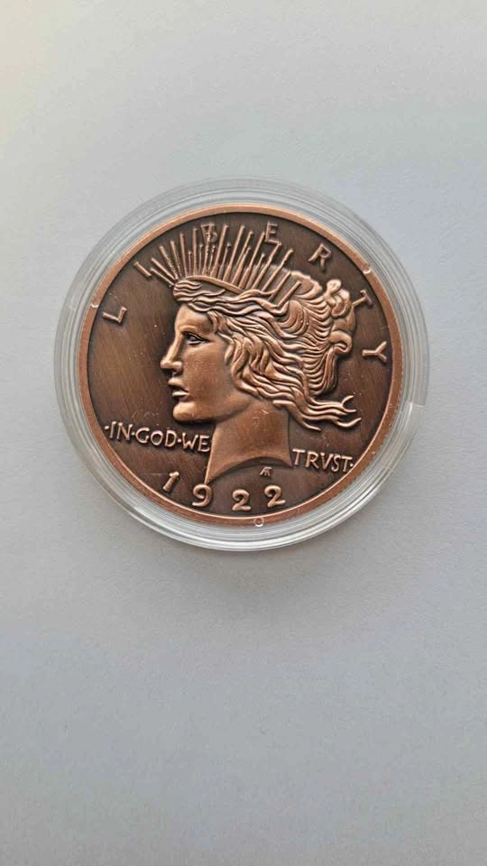 1922 1oz AVDP 2 Antiqued Face Peace High Relief Copper Coin