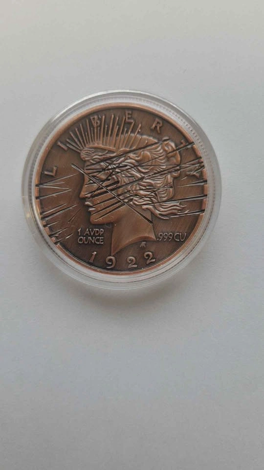 1922 1oz AVDP 2 Antiqued Face Peace High Relief Copper Coin - photo 2