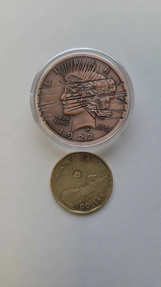 1922 1oz AVDP 2 Antiqued Face Peace High Relief Copper Coin - photo 3