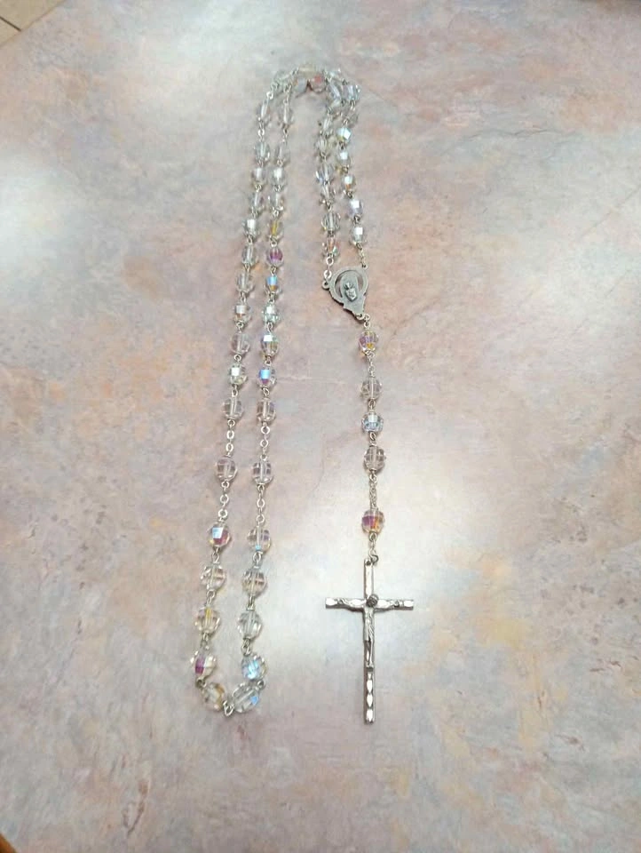 Vintage Czechoslovakian Crystal AB Aurora Borealis Rosary