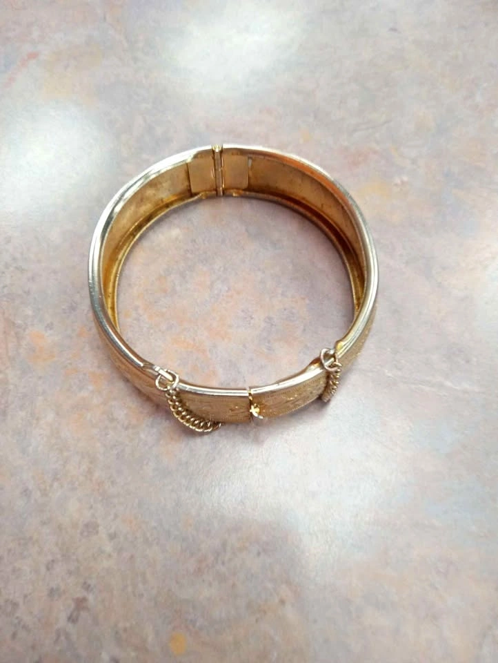 Victorian Revival Hinged Bangle Bracelet Gold Tone Vintage