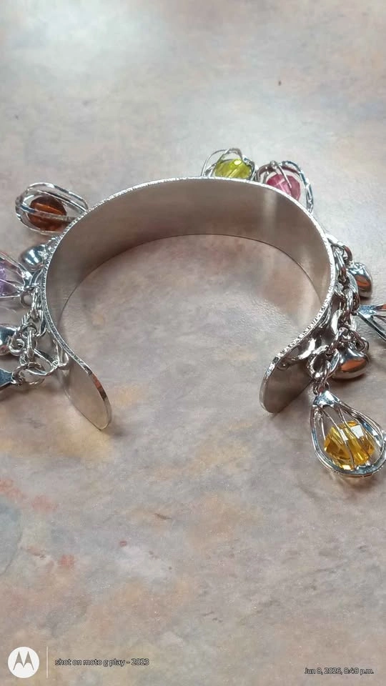 Silver Tone Cuff Bracelet With Charms - photo 2