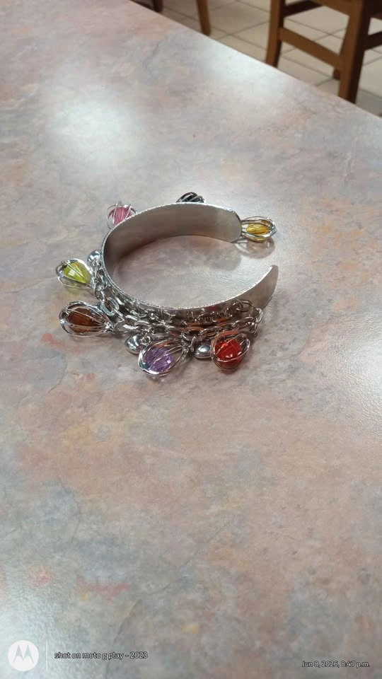 Silver Tone Cuff Bracelet With Charms - photo 4