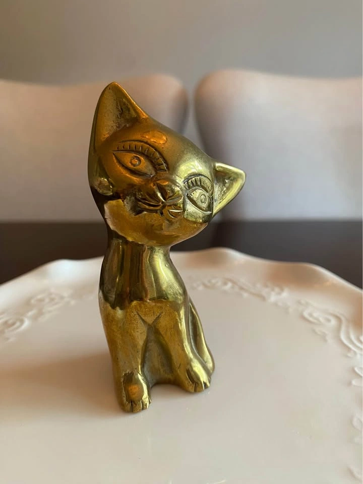 Vintage Solid Brass Cat Figurine - photo 2