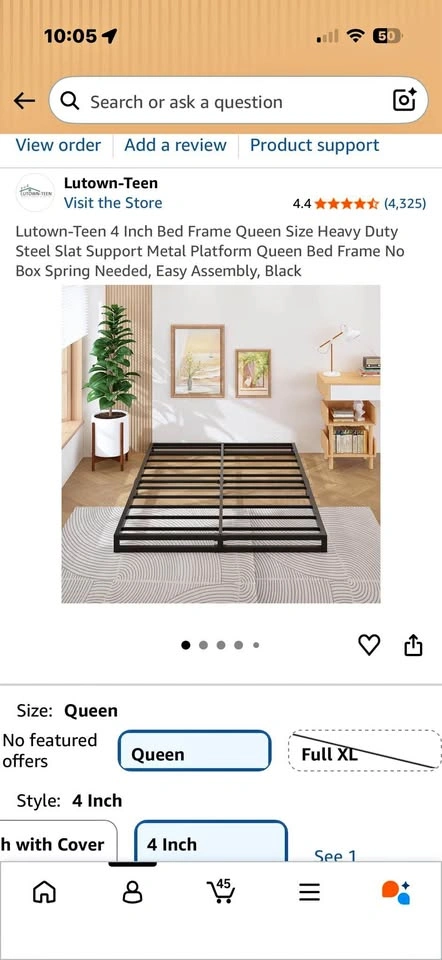 Amazon 4 inch bed frame queen size