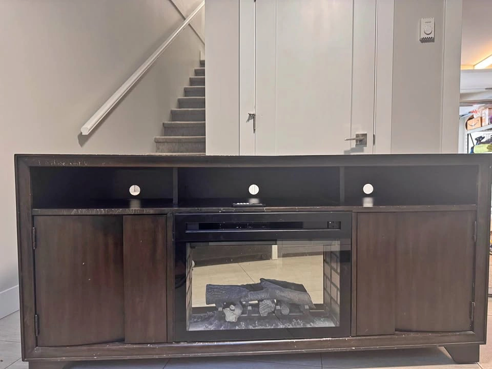 Dark Wood Electric Fireplace TV Stand
