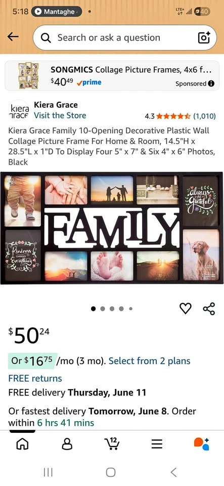 Kiera Grace Family 10-Opening Decorative Wall Collage Frame