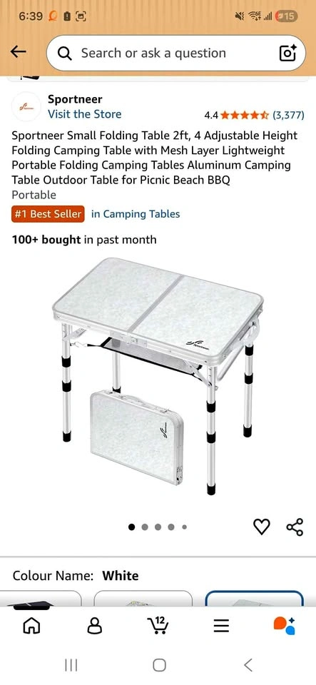 Small Folding Table 2ft, 4 Adjustable Height Camping Table