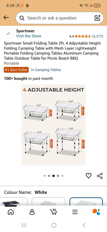Small Folding Table 2ft, 4 Adjustable Height Camping Table - photo 4