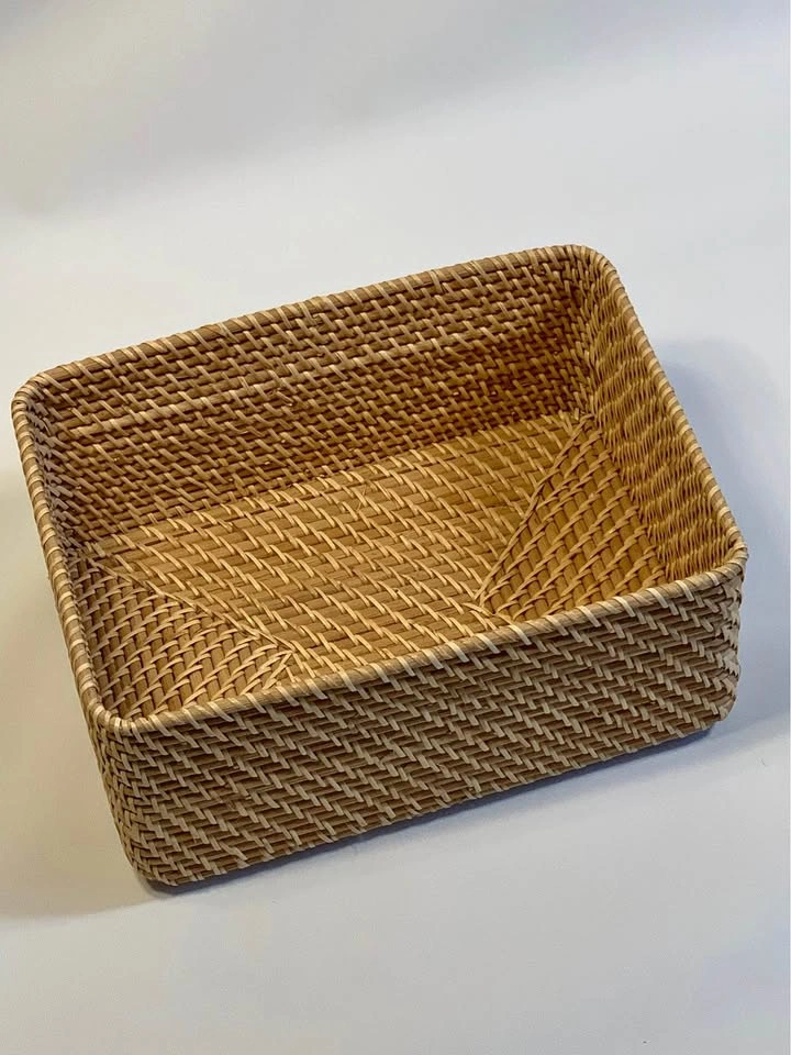 Woven Rattan rectangular basket made from natural rattan