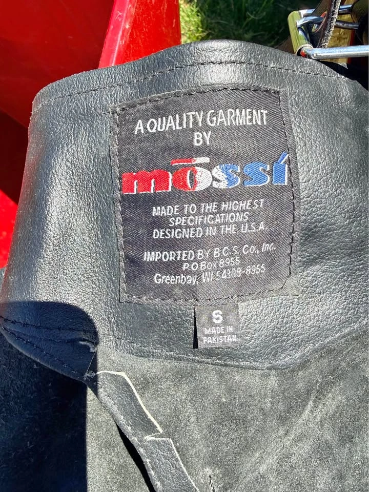 Mossi leather motorcycle chaps, size Small