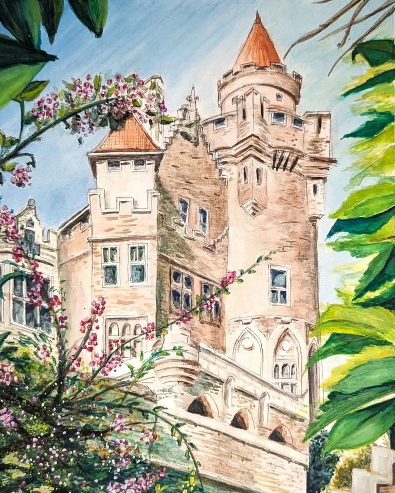 Watercolor Framed Painting of Casaloma | Toronto's Famous Castle - photo 2