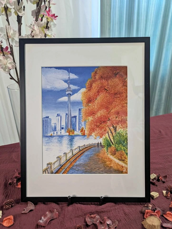 Watercolor CN Tower in Autumn
