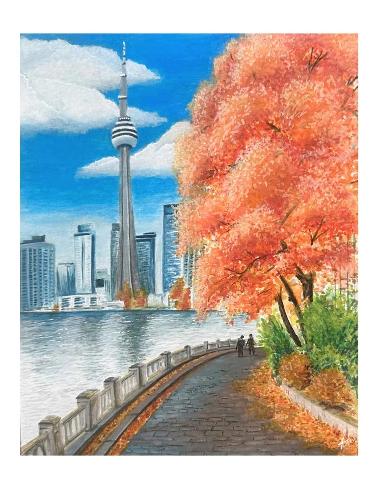 Watercolor CN Tower in Autumn - photo 2