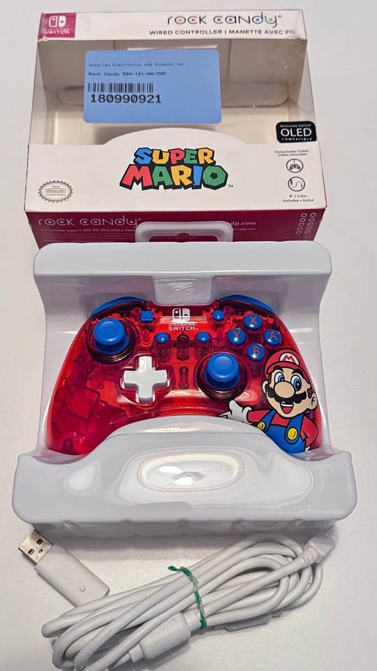 New - Rock Candy Super Mario Red Translucent Wired Controller