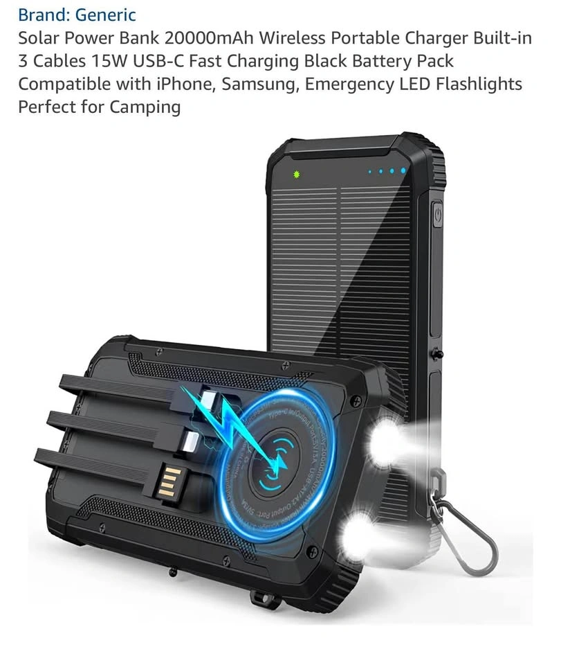 Solar Power Bank 20000mAh Wireless Portable Charger