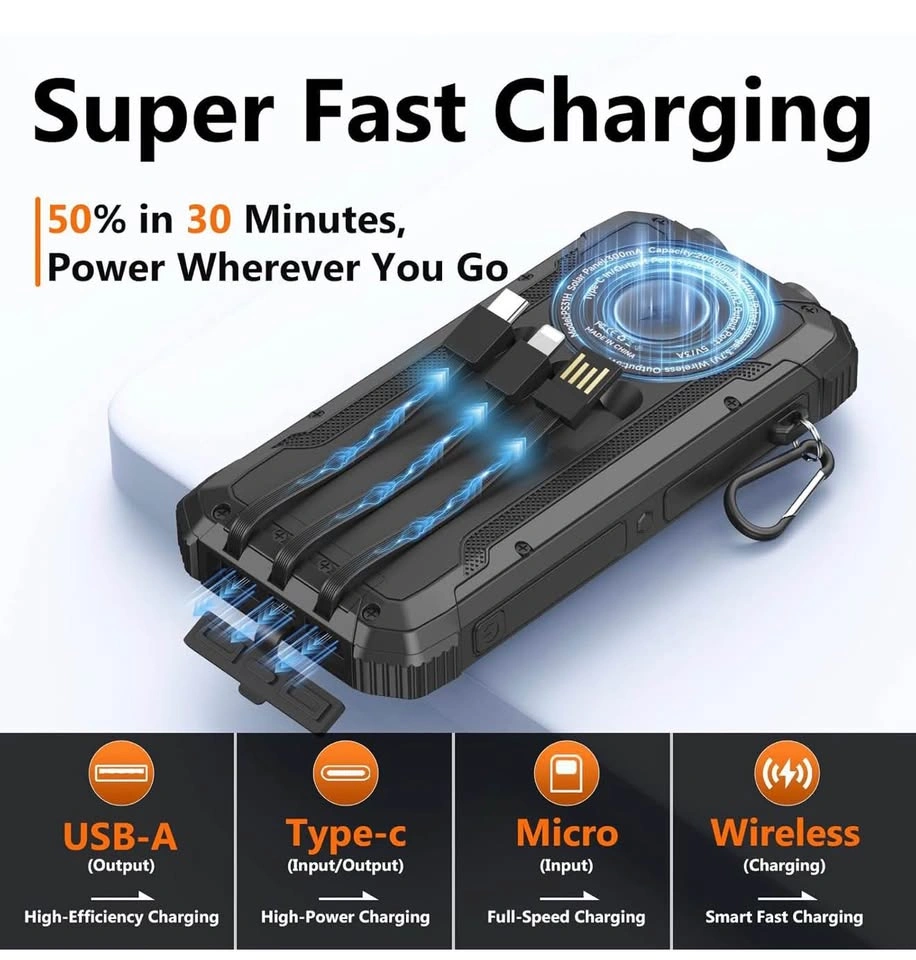 Solar Power Bank 20000mAh Wireless Portable Charger - photo 2