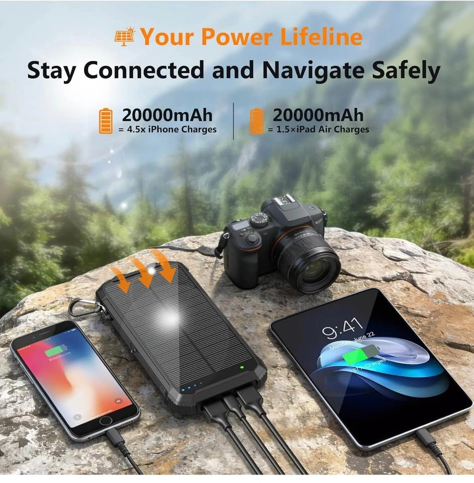Solar Power Bank 20000mAh Wireless Portable Charger - photo 3
