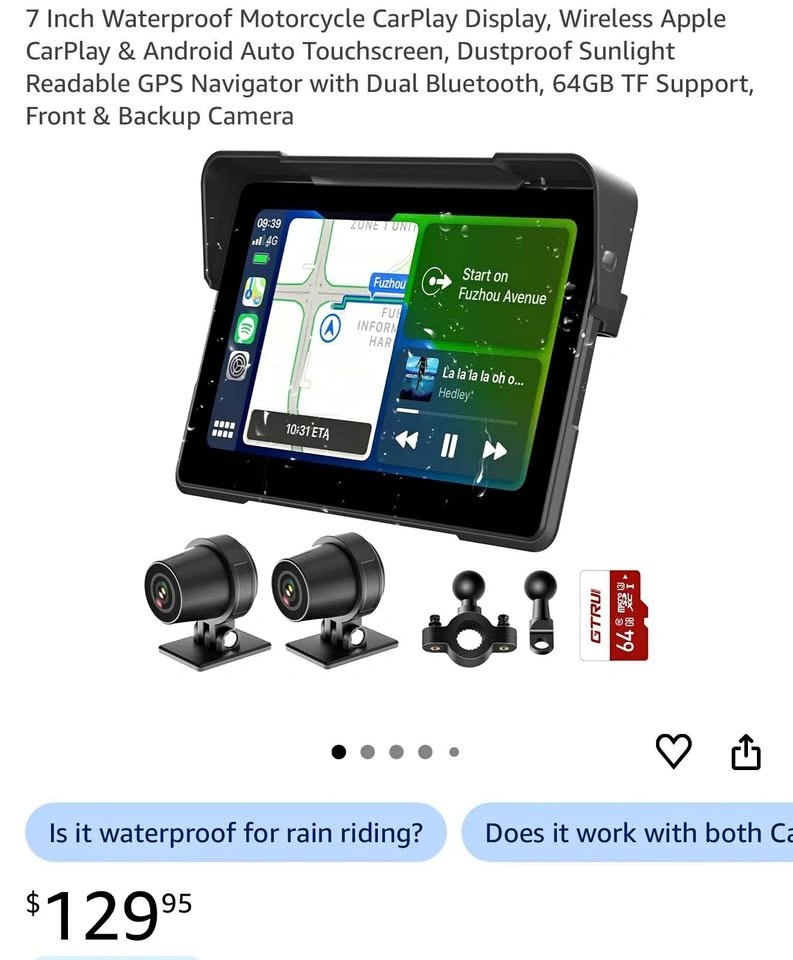 7” Waterproof Motorcycle CarPlay Display with Cameras